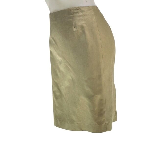 Gold Satin Midi Skirt With Back Zipper & Slit by Lida Baday - Picture 3 of 13
